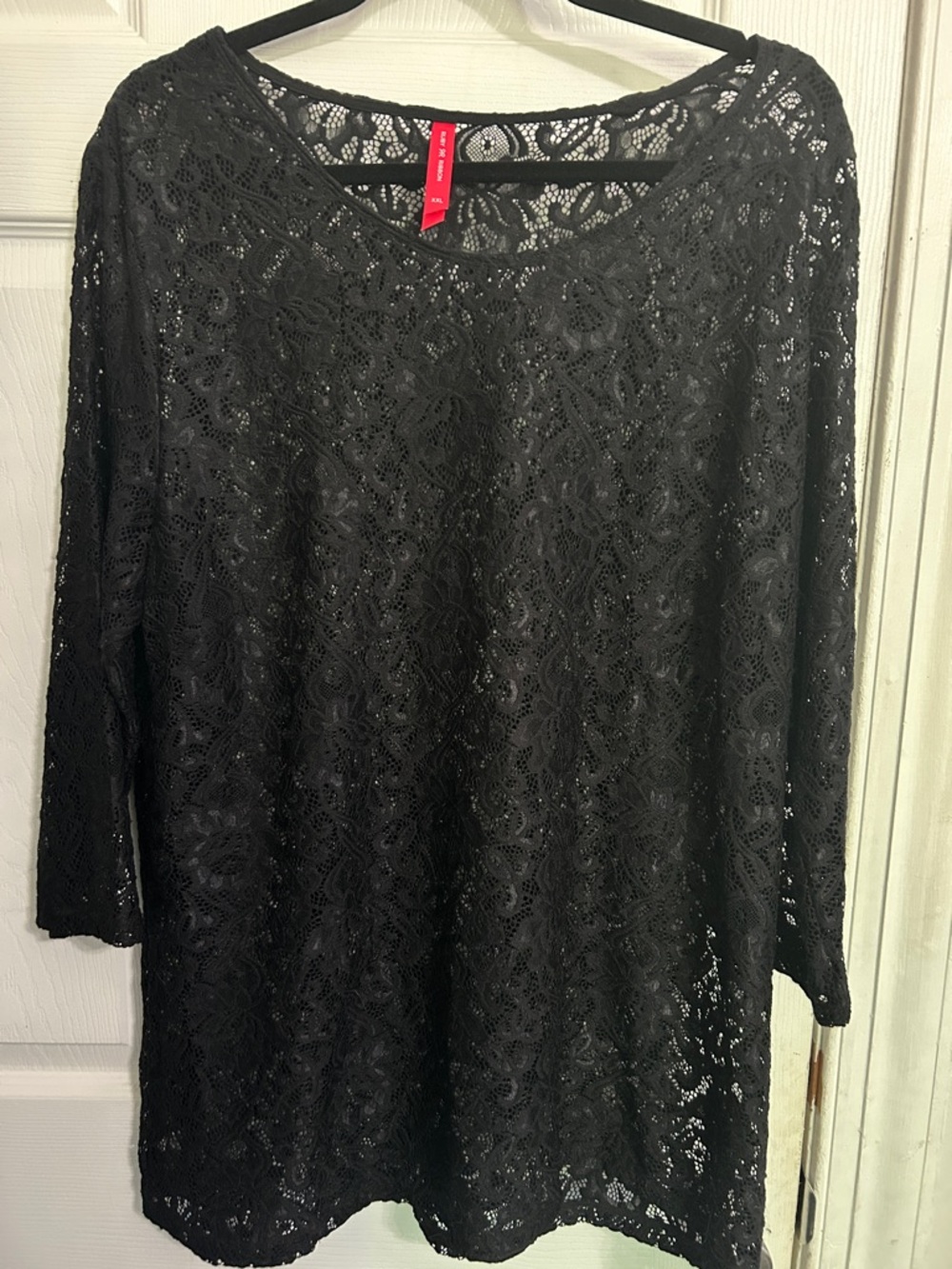 Ruby Ribbon Black Lace Overlay Blouse